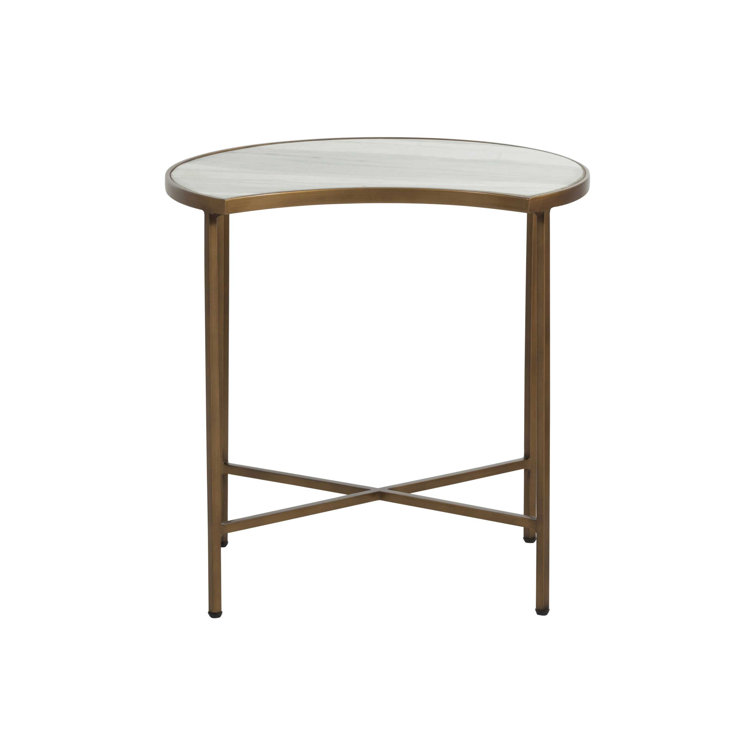 20'' Round Gold Metal & White Marble Industrial End Table