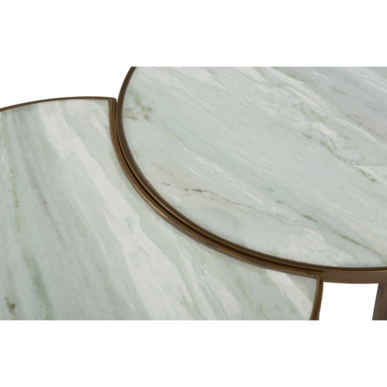 20'' Round Gold Metal & White Marble Industrial End Table