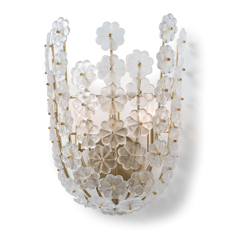 Natural Brass Floral Glass 3-Light Wall Sconce