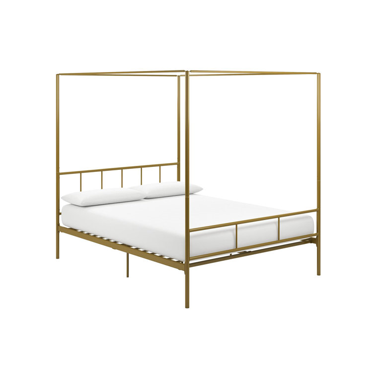 Full Gold Metal Canopy Bed Frame with Headboard
