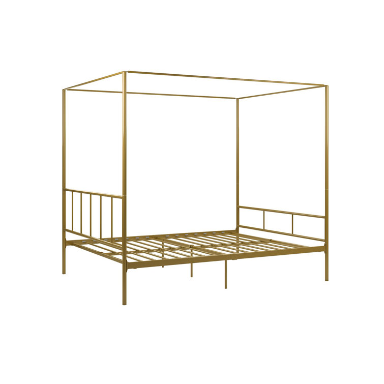 Full Gold Metal Canopy Bed Frame with Headboard
