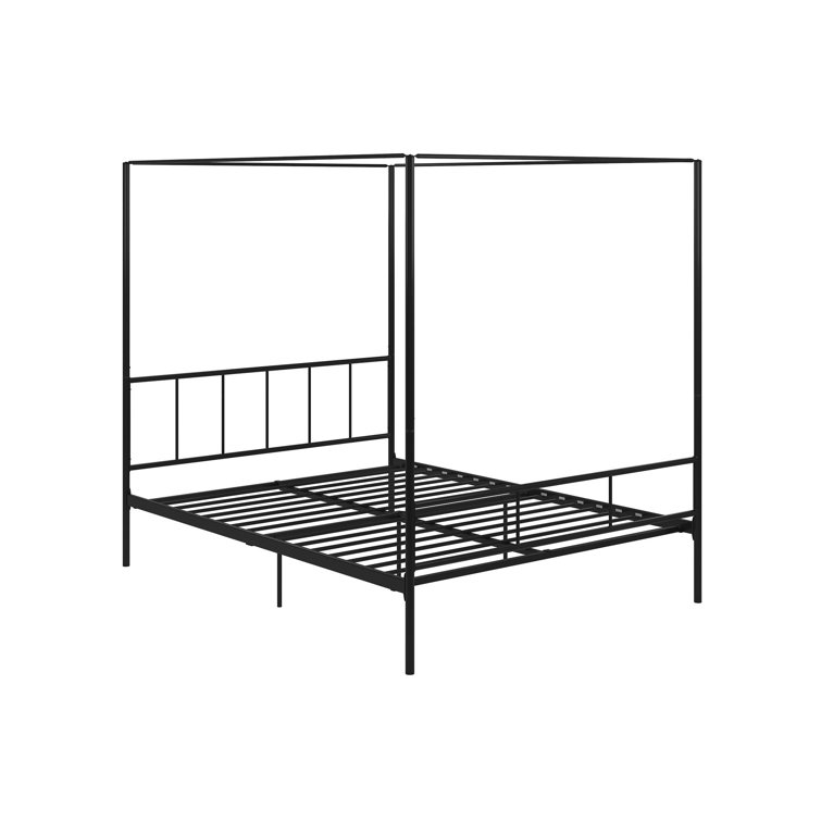 Marion Black Metal Queen Canopy Platform Bed with Headboard