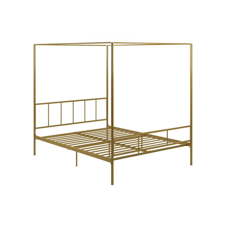 Full Gold Metal Canopy Bed Frame with Headboard