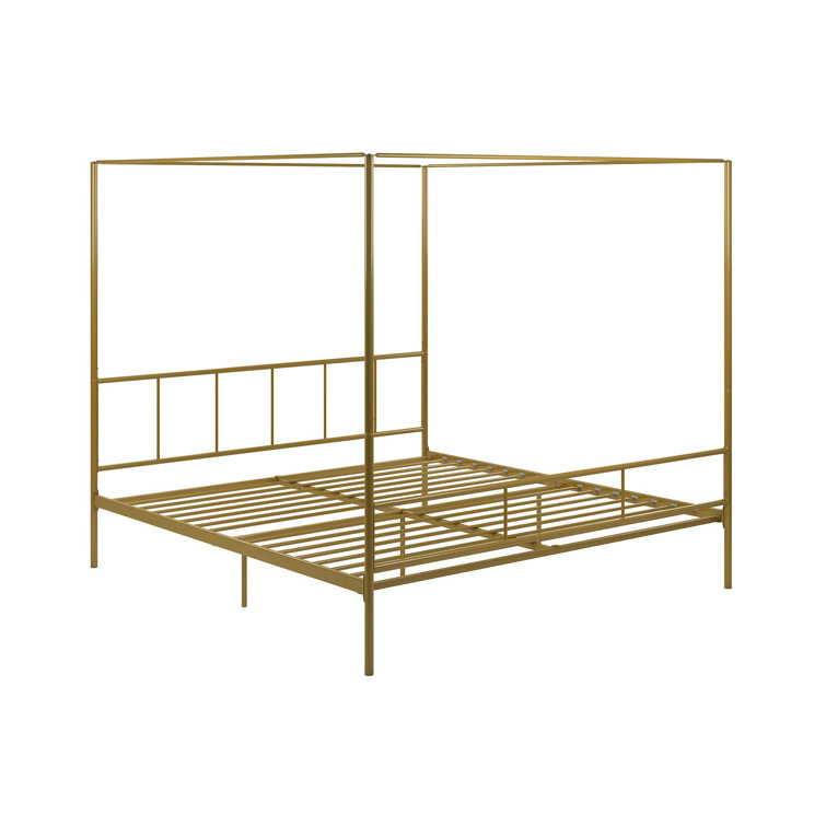 Elegant Gold Queen Metal Canopy Bed with Sophisticated Headboard