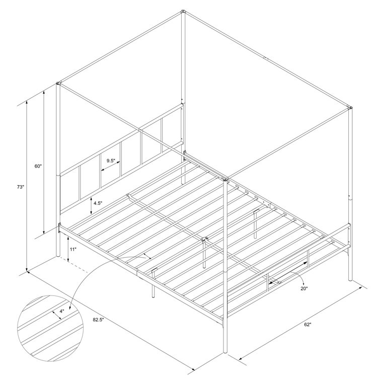 Elegant Gold Queen Metal Canopy Bed with Sophisticated Headboard