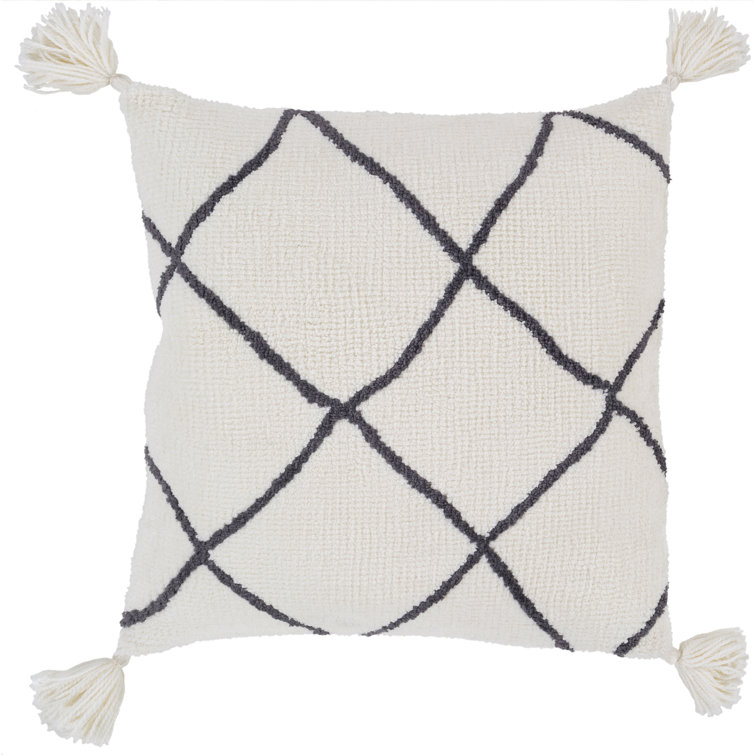 Bohemian Geometric White and Charcoal Gray Throw Pillow 20" x 20"