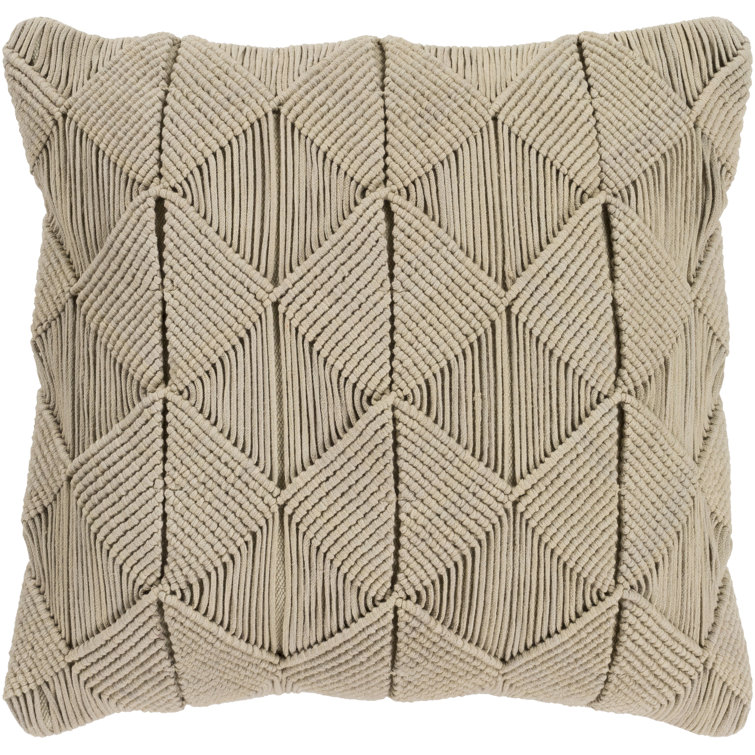 Cream Macrame Cotton 18" Square Throw Pillow Set