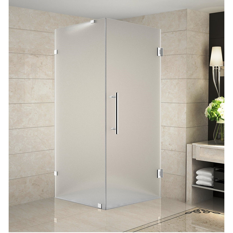 Aquadica 34" x 72" Frosted Glass Frameless Hinged Shower Enclosure