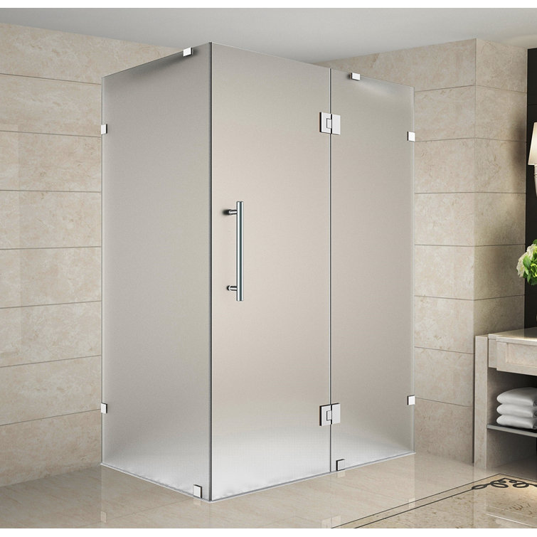 Avalux Frosted Glass Frameless Hinged Shower Enclosure with Stainless Steel Hardware