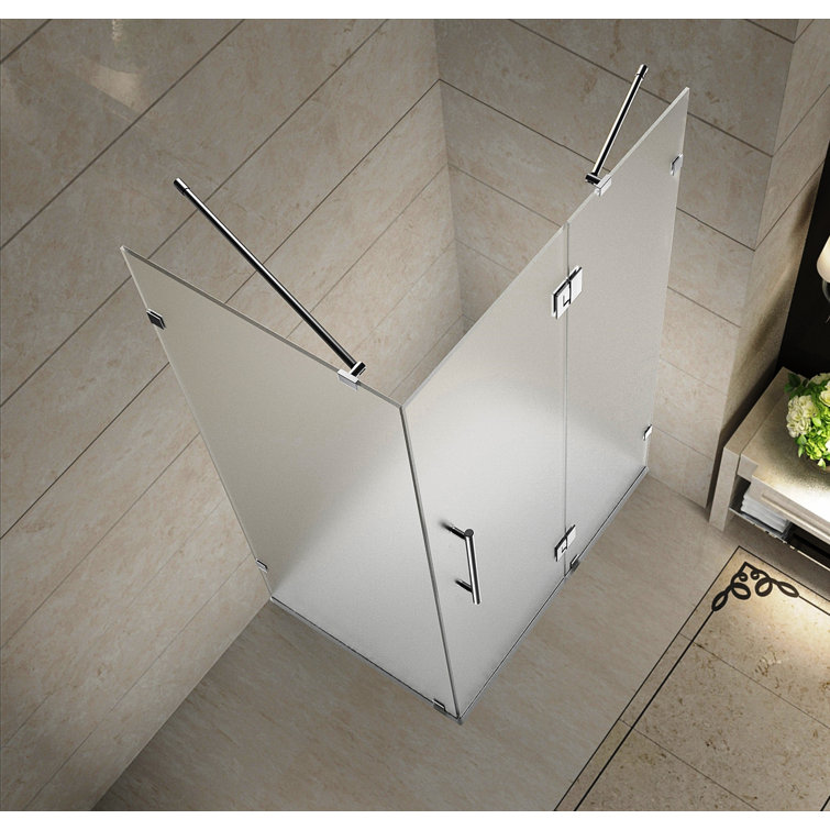 Avalux Frosted Glass Frameless Hinged Shower Enclosure with Stainless Steel Hardware