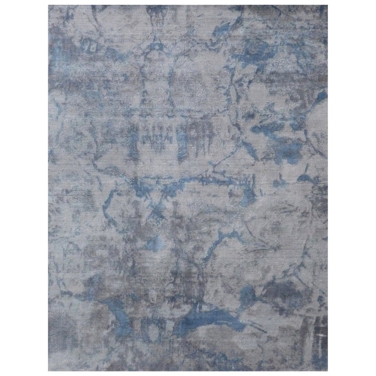Handmade Gray Abstract Viscose Cotton 10' x 14' Rug