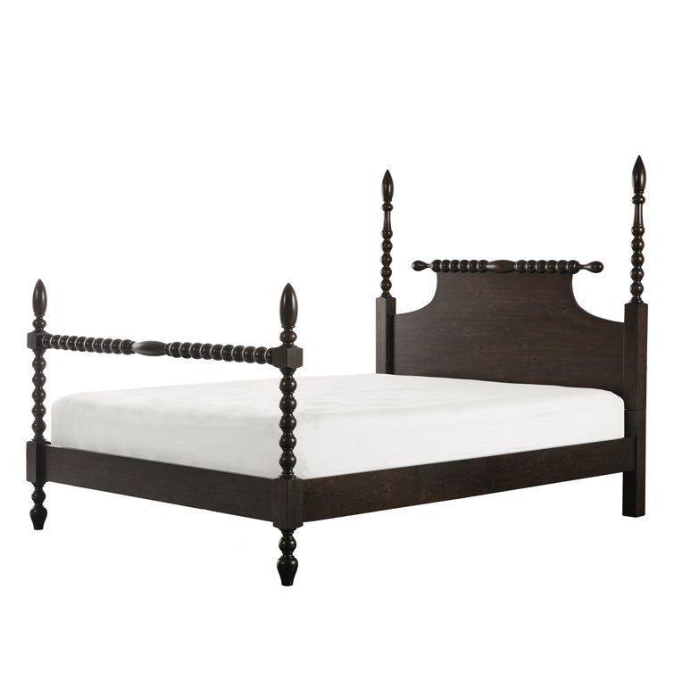 Beckett Deep Brown Acacia Queen Poster Bed with Rolling Pin Headboard