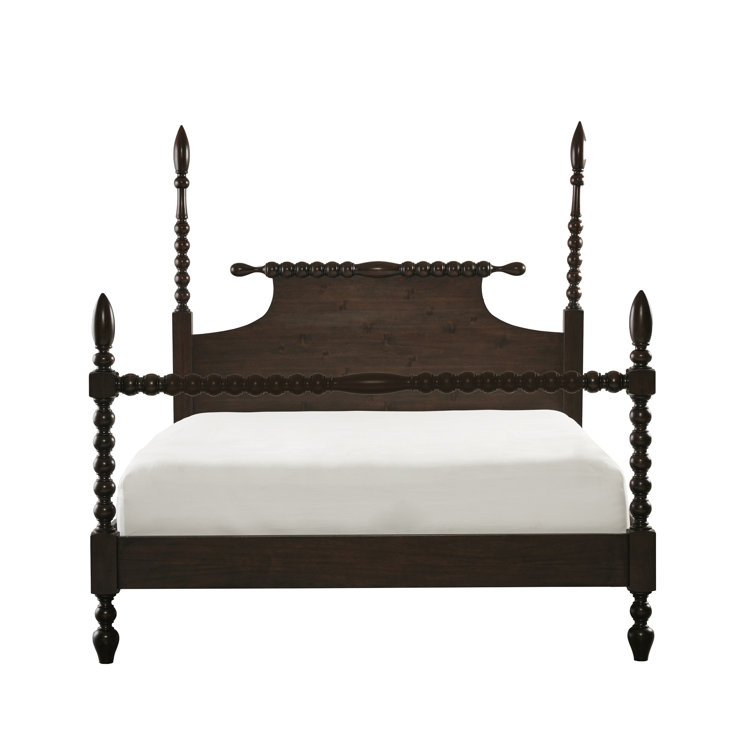 Beckett Deep Brown Acacia Queen Poster Bed with Rolling Pin Headboard