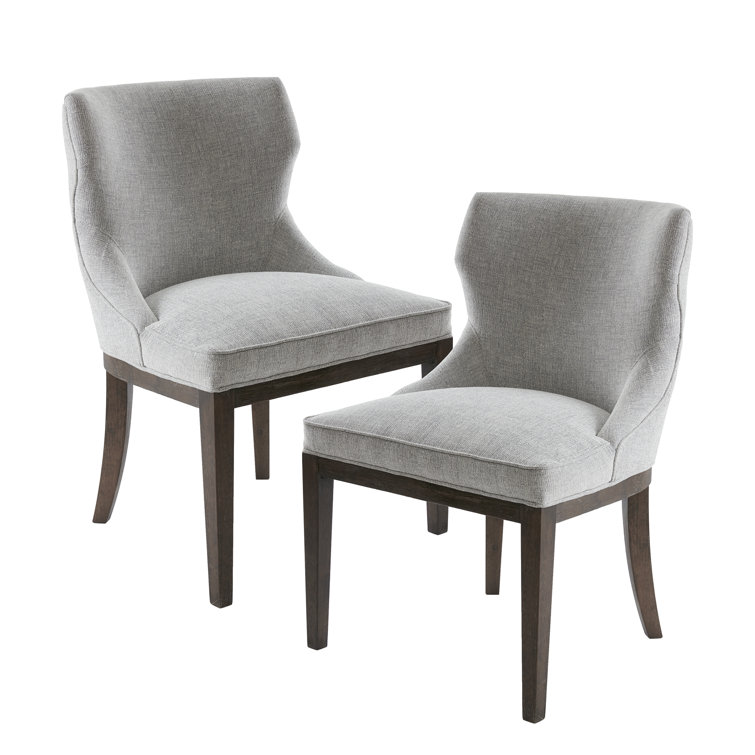 Set of 2 Gray Upholstered Walnut Dining Side Chairs