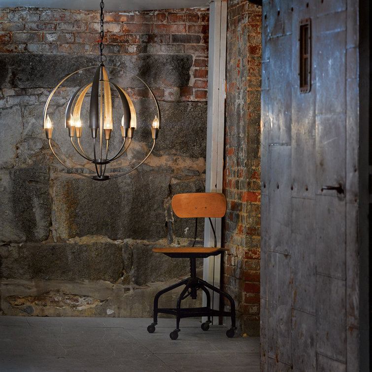 Vintage Platinum 8-Light Steel Globe Chandelier