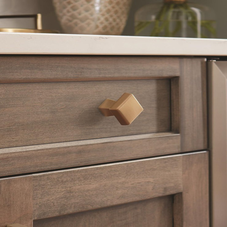 Golden Champagne Square Modern Cabinet Knob with Mounting Hardware