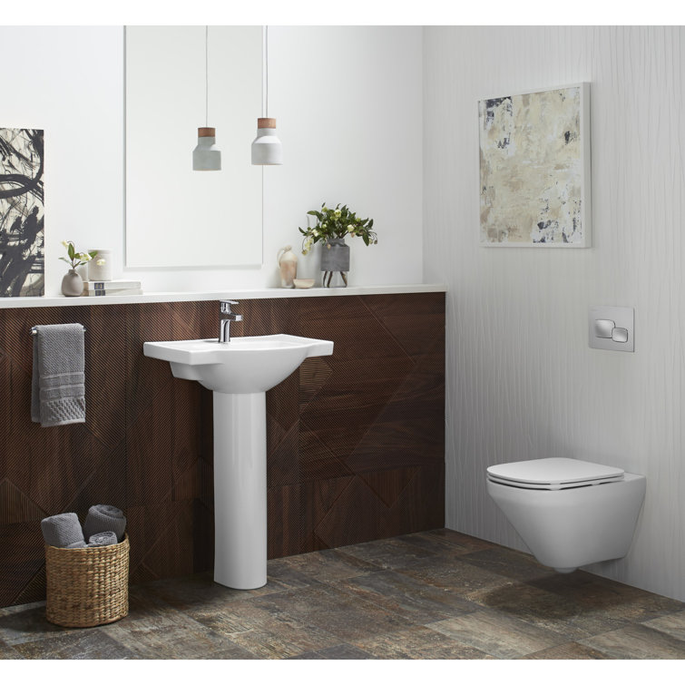 White Ceramic Pedestal Bathroom Sink with Single Faucet Hole