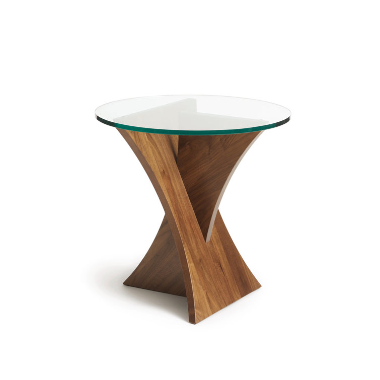 Round Wood and Glass Accent End Table