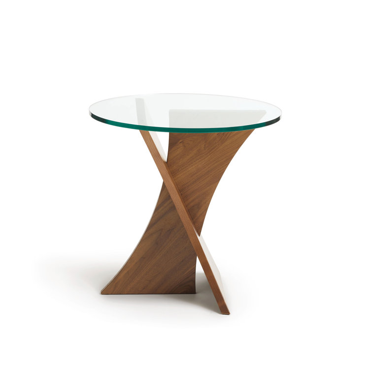 Round Wood and Glass Accent End Table