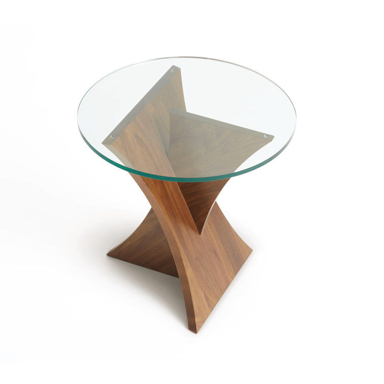 Round Wood and Glass Accent End Table