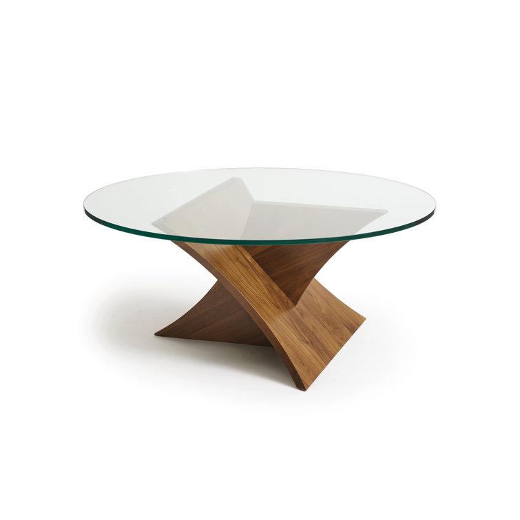 Modern Round Wood & Glass 42" Coffee Table