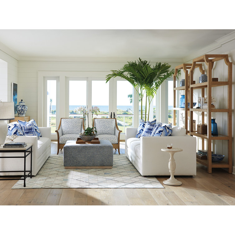 Cameo Shores Blue and Gray Contemporary Upholstered Ottoman