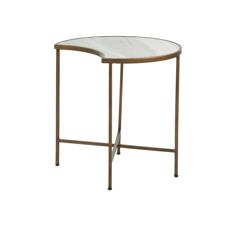 20'' Round Gold Metal & White Marble Industrial End Table