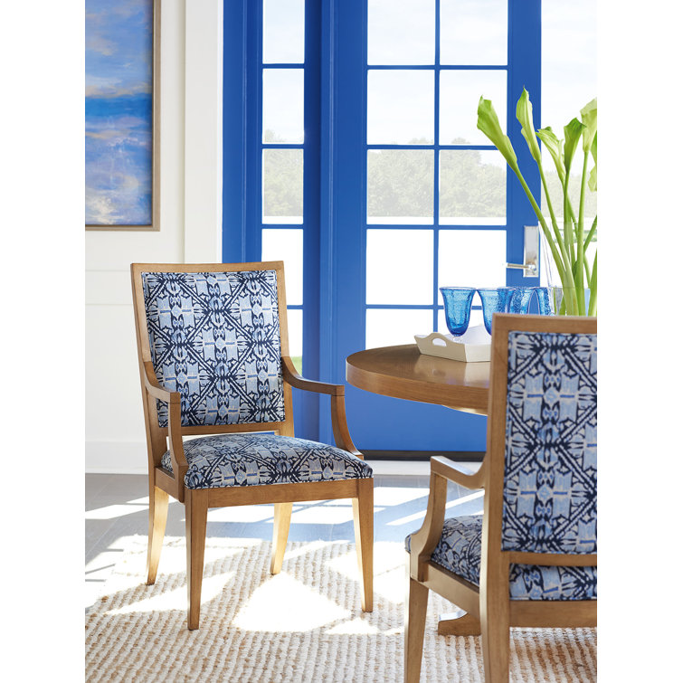 Cotton Blue and Sandstone Upholstered Arm Chair