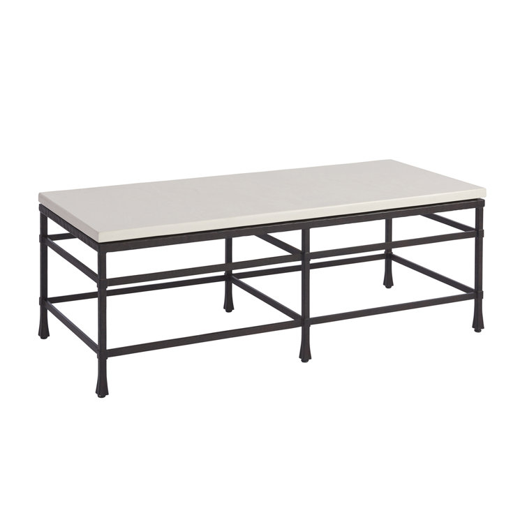 Rectangular White Stone Top Coffee Table with Bronze Base