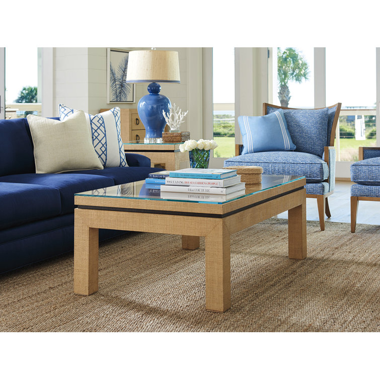 Transitional Newport Brown Wood & Glass Coffee Table, 52"