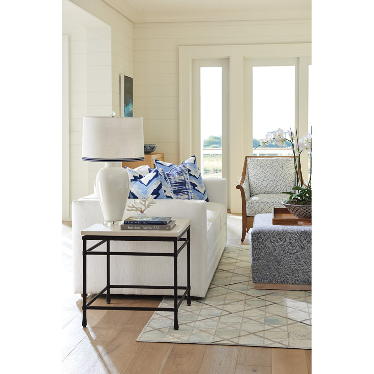 Transitional Newport 25" Black and White Stone End Table
