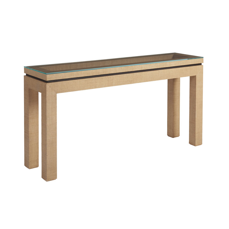 Transitional Brown Wood and Glass Rectangular Console Table
