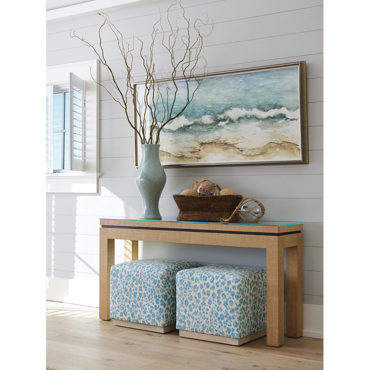 Transitional Brown Wood and Glass Rectangular Console Table