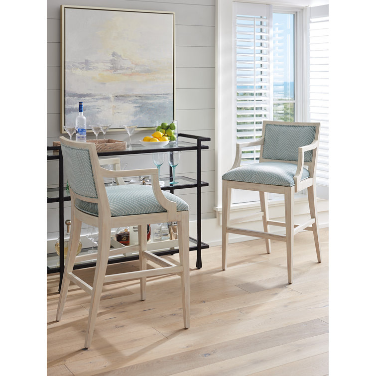 Eastbluff Blue and White 30'' Upholstered Counter Stool with Aged Bronze Metal Frame