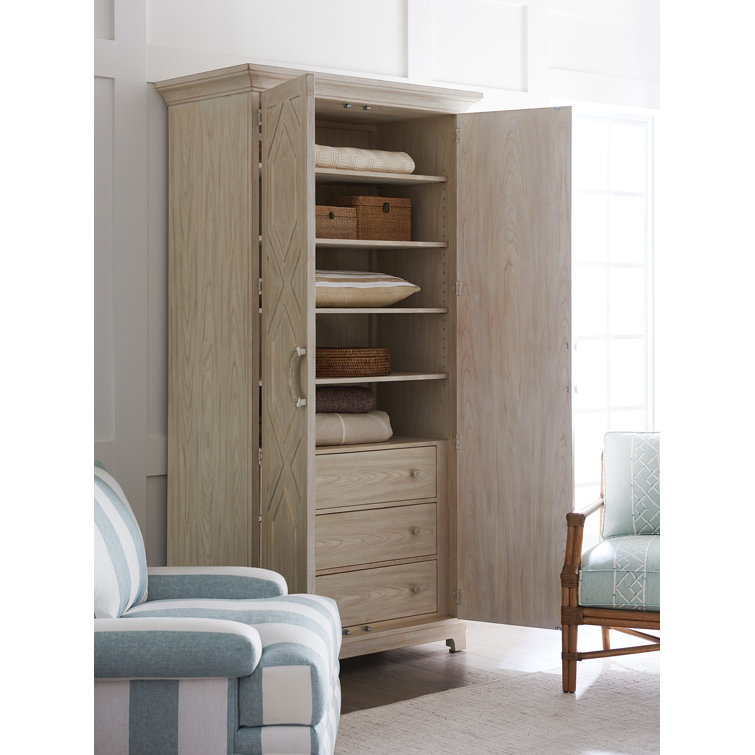Sailcloth Cream Transitional Coastal Cabinet with Geometric Paneling