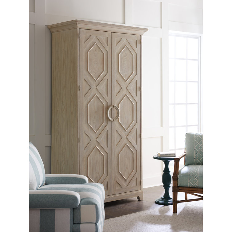 Sailcloth Cream Transitional Coastal Cabinet with Geometric Paneling