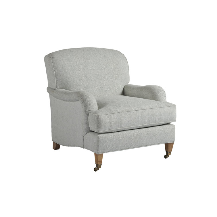 Gray Stripe Upholstered Armchair with Brass Casters