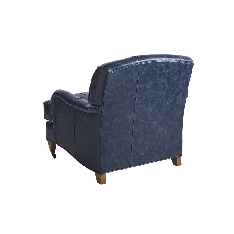 Laguna Sands Handcrafted Blue Leather Club Chair with Brass Casters