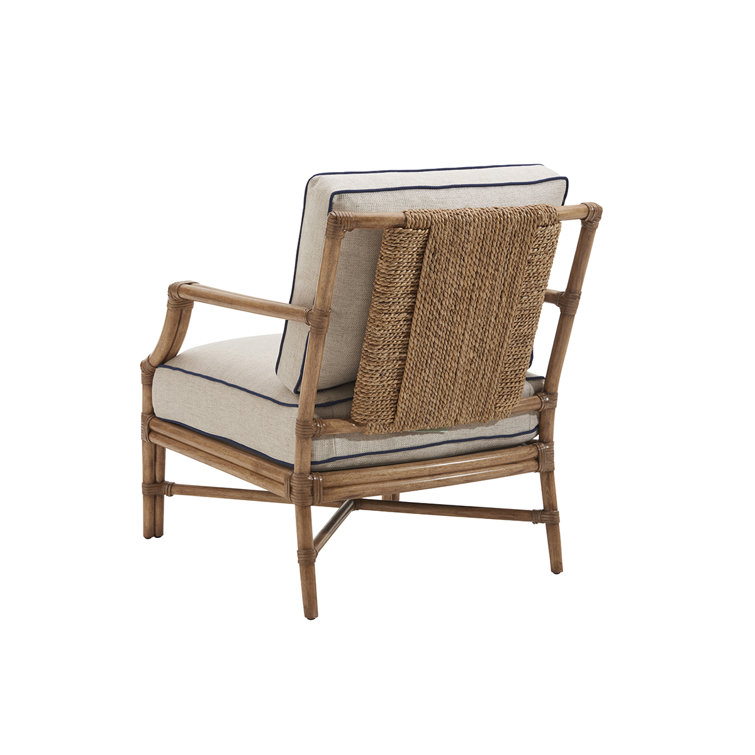 Laguna Beige Stripe Leather-Wrapped Rattan Accent Chair