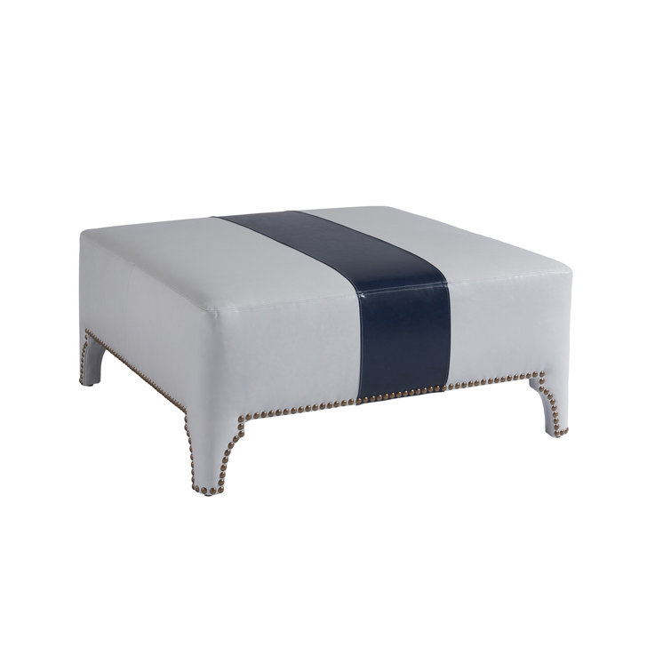Sheffield White and Blue Leather Cocktail Ottoman