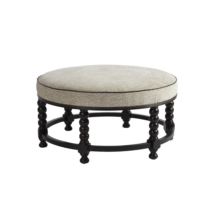 Kona Taupe Round Leather Welt Upholstered Ottoman