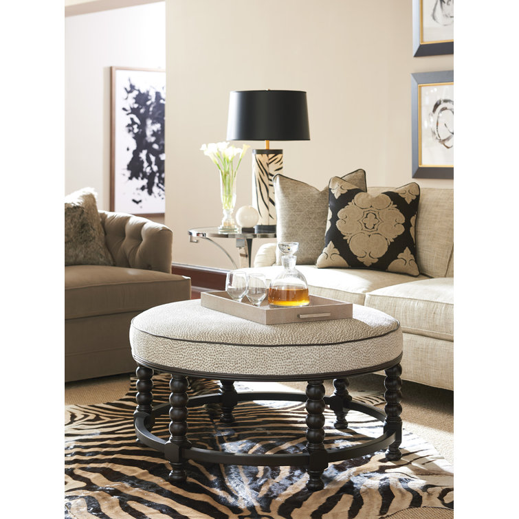 Kona Taupe Round Leather Welt Upholstered Ottoman