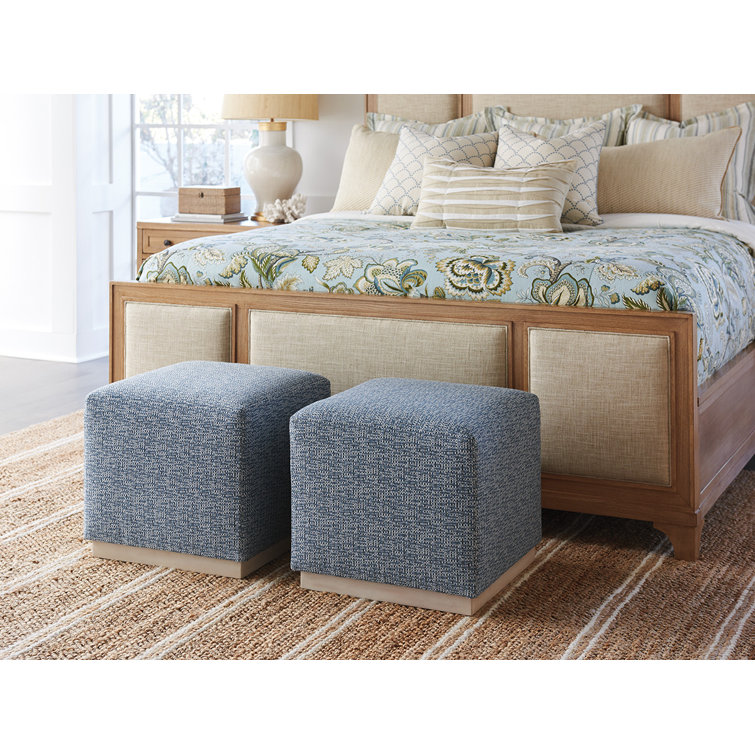 Colby Blue Upholstered Ottoman with Cameo Shores Frame