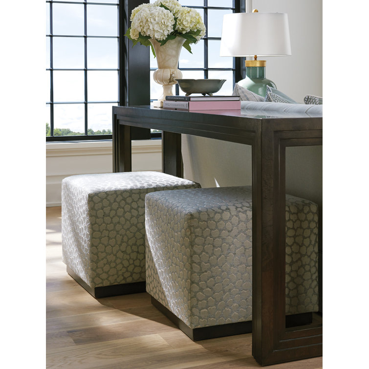 Gray Upholstered Contemporary Ottoman with Black Base