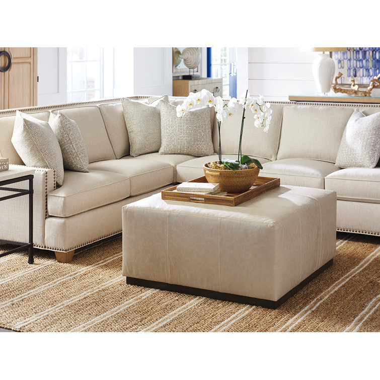 Clayton Beige Leather Upholstered Cocktail Ottoman