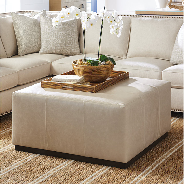 Clayton Beige Leather Upholstered Cocktail Ottoman