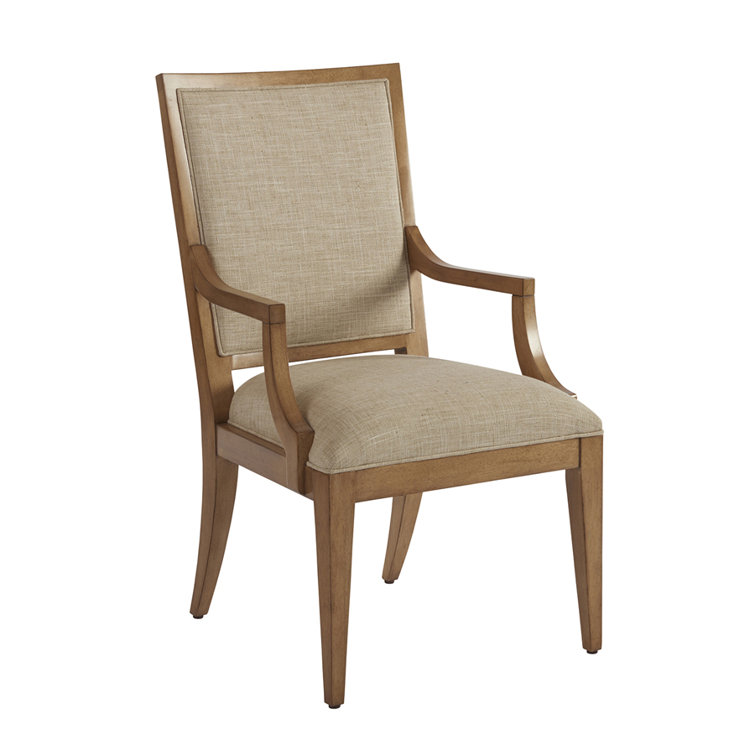 Beige Linen Upholstered Arm Chair with Wood Frame