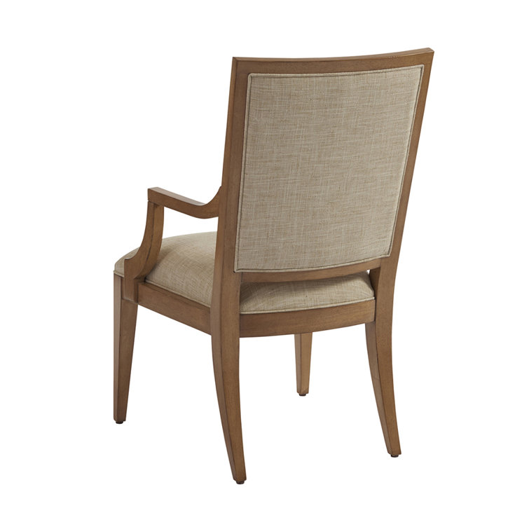 Beige Linen Upholstered Arm Chair with Wood Frame
