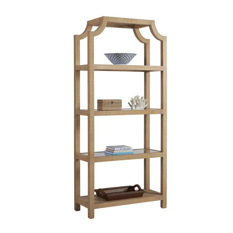 Newport Transitional 42'' White and Brown Raffia Etagere Bookcase