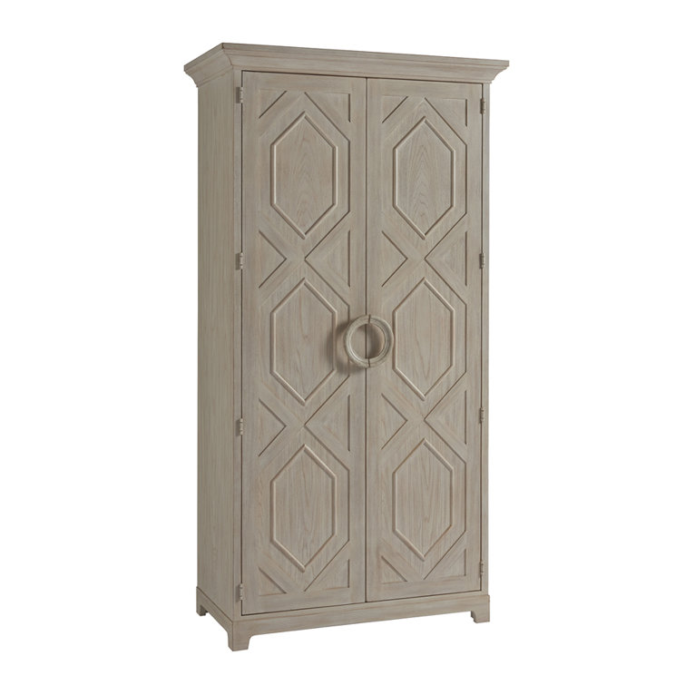 Sailcloth Cream Transitional Coastal Cabinet with Geometric Paneling
